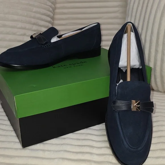 Kate Spade Dark Blue Loafers with Gold Accent - Picture 1 of 3